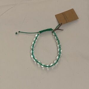 Green Thread and Clear Bead Bracelet